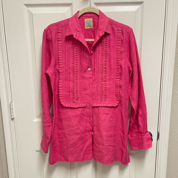 Dos Carolina Pink Tuxedo Style Button Down Blouse - Picture 1 of 14